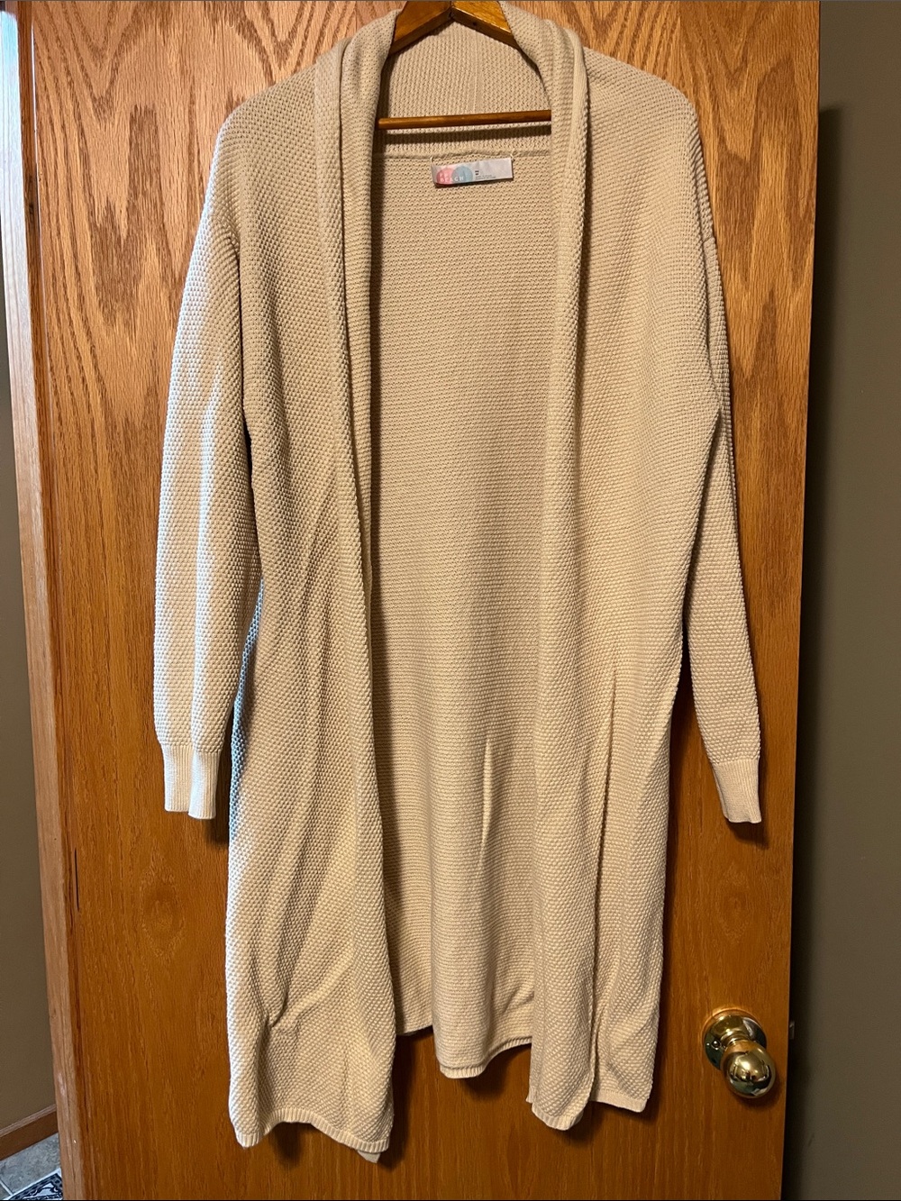 Free People Cream Open-Front Long Knit Cardigan